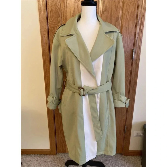 FXQ Magpie Women's Green Belted Trench Coat Jacket size M - Picture 1 of 12
